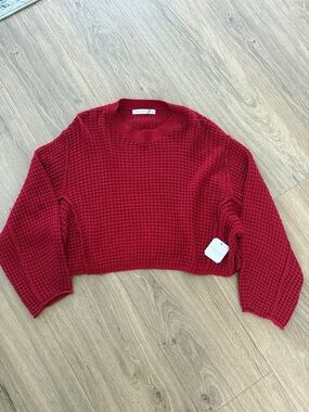 Altar'd State Red Waffle-Knit Cropped Crew Sweater size medium NWT